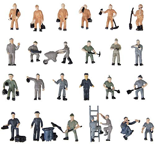 POFET 25pcs 1:87 Figurines Painted Figures Miniatures of Railway Workers with Bucket and Ladder,Miniature People Model Worker Figurines