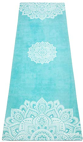 Yoga Design Lab Combo Yogamatte | rutschfest, Matte/Handtuch, Guter Halt bei viel Schweiß, Naturkautschuk | mit Tragegurt (Mandala Turquoise, 3.5mm)