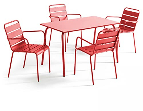 Oviala Gartentisch und 4 Sessel aus Metall, Rot – Palavas