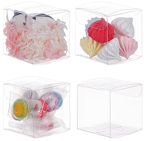 BENECREAT 20PCS Klare Geschenkboxen 5x5x5cm Quadratische PET Hochzeitsgeschenkboxen Mit Schutzfolie Für Schmuck Speicher Display, Hochzeit, Valentinstag