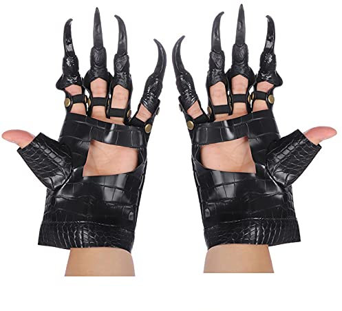 Halloween Costume Animal Dragon Paw Claw Gloves Leather Hand Gloves with Long Nails Scary Cosplay Dressing Up Props Horror Party Fancy Dress Handwear Spooky Carnival Party Costumes Accessories