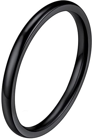 FaithHeart 2mm Schmal Ring Schwarz Hochgepoliert Schmal Ring Midi Fingerring Paarring Ehering Verlorbungsring Trauring für Valentinstag Weihnachten