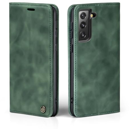 LBH Handyhülle für Samsung Galaxy S22 in Grün mit Karten- und Geldfach Smartphone Hülle mit Standfunktion Flip Case Schutzhülle Magnetverschluss Vintage