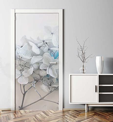 MyMaxxi - Tür bekleben mit Türtapete Türposter Türfolie Selbstklebend 90x200 Blühende Blumen mit blauen Wasserflecken - Tür verschönern Türaufkleber Türklebefolie Pflanzen Blatt
