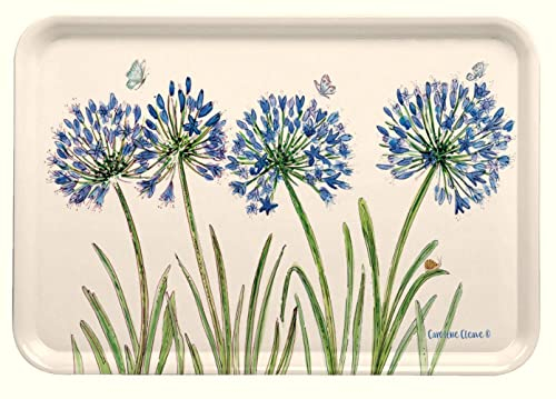 Agapanthus & Butterflies - Emma Ball Colourful Melamine Tray - Large - Cream, Blue, Green - 43 cm