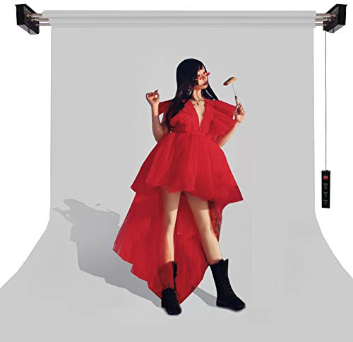 BOLLUMA Motorized Electric Paper Backdrop Stand with Remote Control, Wall Ceiling Mount Background Support System, 3 Rollers for Photography Studio Video Backdrop Paper, PVC, Vinyl
