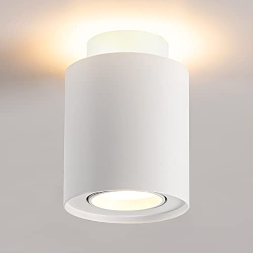 URing LED Aufbauspot Schwenkbar 6W+5W Deckenspots Spots deckenleuchte, Rund LED Aufbaustrahler Aufbauleuchte Deckenstrahler IP20 fur Wohnzimmer inkl LED Chips & GU10 3000K warmweiß 230V, Matt weiß