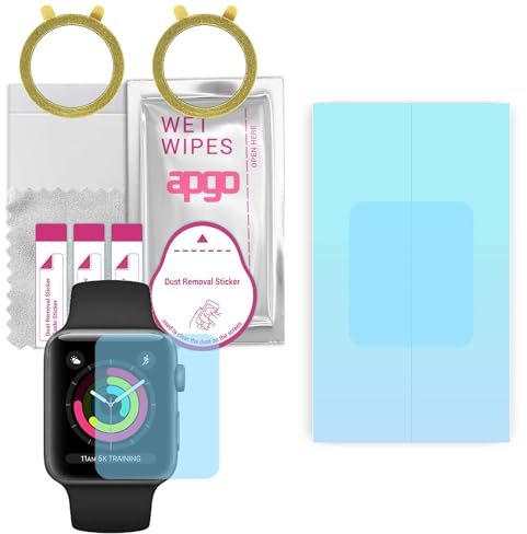 apgo 2 Stück HD HQ Flex Schutzfolie kompatibel mit Apple Watch 1-2-3 (42mm) Smartwatch, Hydrogel Displayschutzfolie mit abgerundeten Rändern, Displayfolie zum gesamten Bildschirm