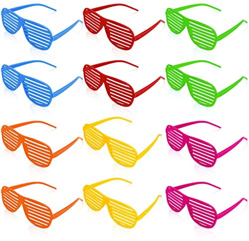 Ainiv Neon Color Shutter Shadeds Glasses for Kids, 12PCS Plastic Novelty Party SunGlasses, Fancy Dress Costume Glasses, 80s 90s Funny Party Decoration Favors Supplies, Festival Outfits Accessories