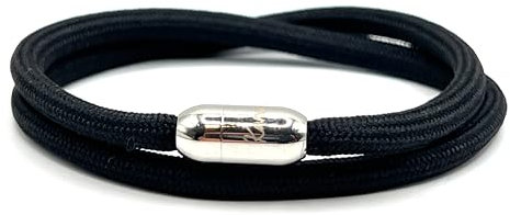 Rope Bracelet | Unisex Braided Paracord Nautical Double Wrap Bracelet with strong Magnetic Clasp | Waterproof surfer bracelet (Small Wrist Size (16 - 18cm), Black with Silver Clasp)