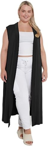 eyes Womens Ladies Sleeveless Maxi Long Length Boyfriend Women Cardigan Collared Top Floaty Duster Jacket Coat Blazer Stretchy Plus Size Cardigans Waistcoat Black UK 16-18