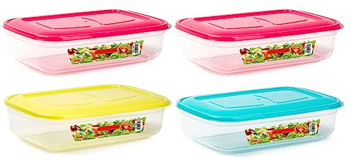 Tradineur - Pack de 4 Fiambreras Rectangular con Tapa - Fabricado en plástico - Capacidad de 1,8 litros - Apta para microondas y lavavajillas - 6 x 26,5 x 18 cm - Tapa Color Aleatorio