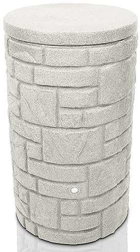 YourCasa Regentonne 230 Liter [StoneRain] mit Metallgewinde und Deckel in Steinoptik - Regenfass Frostsicher aus Kunststoff - Regenwassertonne - Regenwassertank Garten Wassertank (Hellgrau)