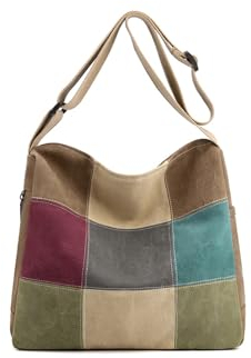 CORIOS Damen Canvas Schultertasche Mehrfarbig Spleiß Umhängetasche Große Tragetasche Henkeltaschen mit Mehreren Taschen Casual Leichtgewicht Handtasche Tote Beutel Kaffee
