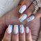 Angwis 24pcs Short Coffin False Nails, White Stick on Nails Blue Vague Dyed Press Glitter Gold Swirl Removable Glue-on Ballerina Acrylic Full Cover Fake Women Girls Nail Art Accessories