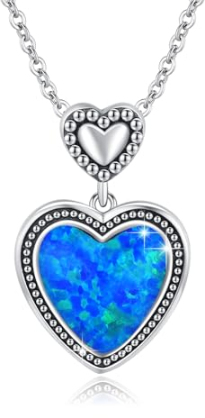 JFASHOP Opal Kette 925 Sterling Silber herz kette Damen Blauem Opal Anhänger Halskette Schmuck Geschenke für Frauen Kinder Mama Frau Freundin Tochter