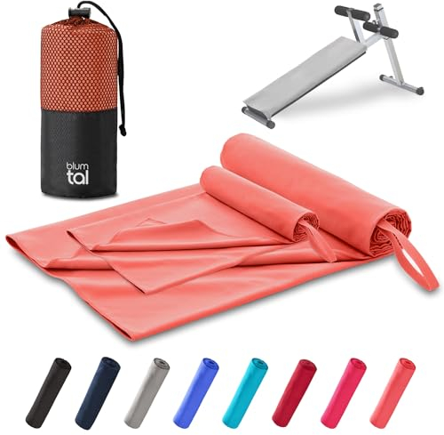 Blumtal Fitness Handtuch im 2er Set - Microfaser Sporthandtuch Fitnessstudio 180x90cm + Mikrofaser Handtuch 80x40cm - Microfaser Handtuch groß & klein - Gym Handtuch/Handtuch Mikrofaser - Coral - Rot