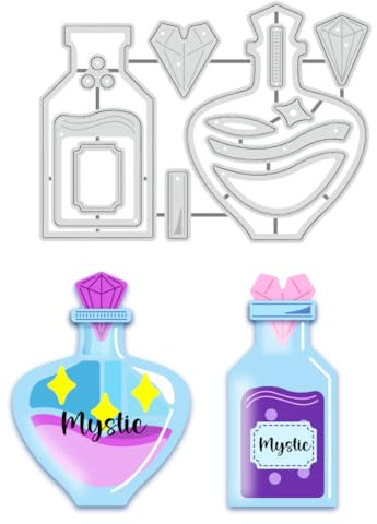 BENECREAT Magic Bottle Theme Cutting Template, Heart Shape Crystal Stopper Decorative Embossed Paper Card for DIY Scrapbooking, Photo Albums, Holiday Greeting Cards, 0.8mm Thick