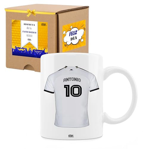 Taza del Valencia personalizada con nombre y número, diseños de tazas de futbol para fans del Valencia, tu equipo favorito en taza de cerámica de café, té, chocolate 325 ml(Valenciacerámica)