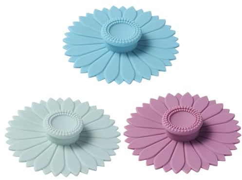 Jorzer 3PCS Silicone Cup Covers Flower Cup Covers 4.1'' Reusable Drink Cover Dustproof Mug Cover Flexible Silicone Coffee Cup Lid Leakproof Wine Glass Covers for Mugs
