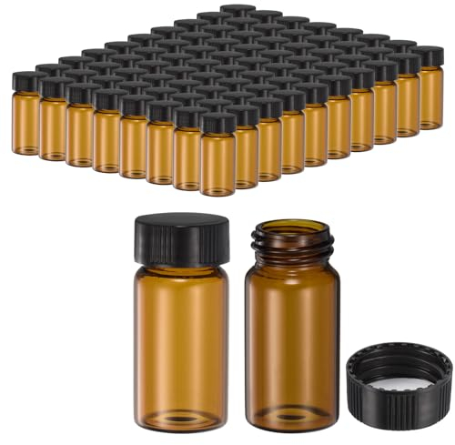 PATIKIL 20 ml Bernsteinfarbene Glasfläschchen, 100er Pack Probengefäße mit Schraubverschluss Reagenzglas auslaufsicher für die Aufbewahrung im Labor