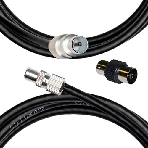 Inbrackets Tv Aerial Coax Cable RF Lead Male Plug to Plug with Coupler (Black, 10 metres)