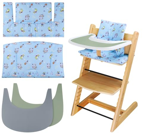 LLHQAMT Hochstuhlkissen, weich und bequem Babysitzbezug mit 2 Stück Hochstuhl-Tischsets, für Tripp Trapp Babykissen Macht das Sitzen des Babys bequemer (Blauer Raum)