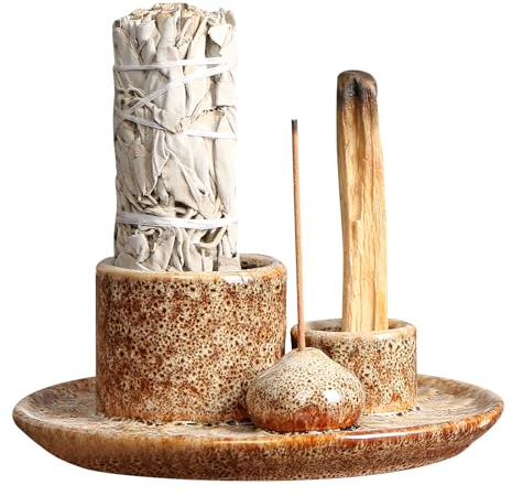 Porta-inciensos 4 en 1, Quemador de Incienso Varillas de Incienso, Cuenco de Incienso Porta Incienso Palo Santo Soporte Incienso Varilla Hogar de Cenizas la Decoración Sala de Estar, Yoga, Meditación