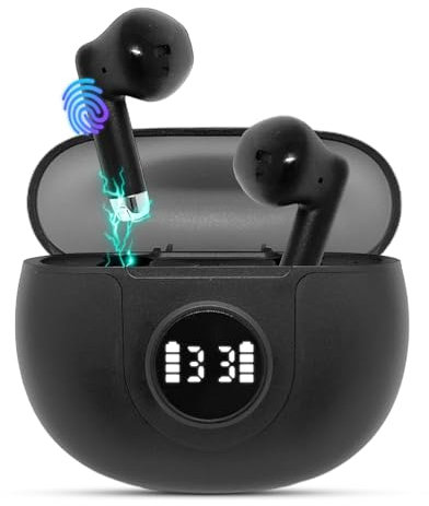Cuffie Bluetooth senza fili, cuffie Bluetooth 5.1 HiFi, suono avvolgente, 40 ore di prestazioni con custodia di ricarica, caschi wireless con riduzione del rumore, display LED (modello 5)