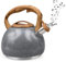 LYCN Tea Kettle for Stove Top, 3L Whistling Kettle with Wooden Spout, Stainless Steel Kitchen Teapot with Wood Grain Handle for Induction, Cooker,Gas Electric Hobs (Gray)