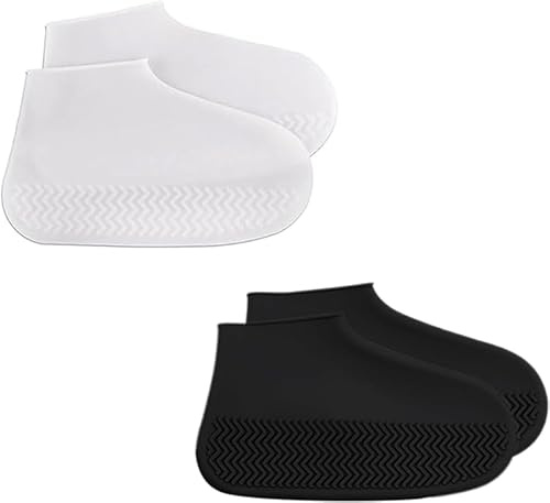 Fonyiunce 2 Paar wasserdichte Überschuhe aus Silikon,Silikonschuhe zum Überziehen,Wiederverwendbare wasserdichte Überschuhe,Geeignet für Regen,Schnee,Wüstenstrand,Größe L (Schwarz/Weiß)