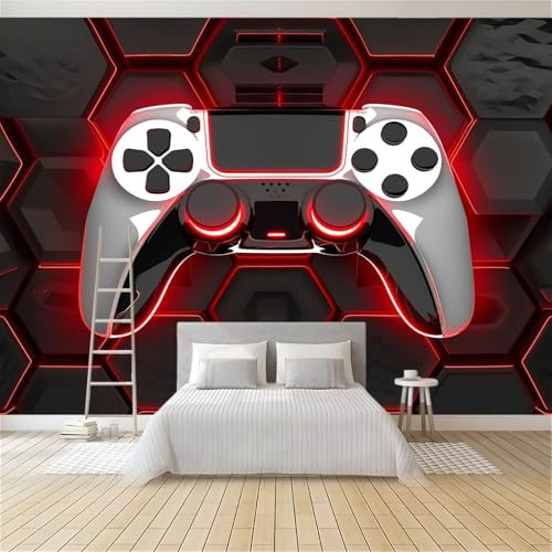 Papier Peint Panoramique 3D Manette De Jeu Géométrique Rouge 350x256 cm Papier Peint Photo Mural Intissé, Poster Tapisserie Mural Personnalisé 3D Pour Salon Chambre Décoration Murale