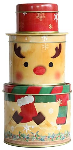 Auzlya 3 Teilig Keksdose Weihnachten,Plätzchendose Weihnachten,Collage Accessoires Gebäckdosen Set,Keksdosen,Gebäckdosen,Metall Rund Geschenkdosen,für Weihnachtsdekorationen und Geschenke