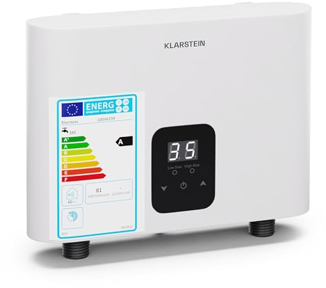 KLARSTEIN Blaze Flow Chauffe Eau Instantané Électrique - 5,5 KW, 230V, Fonte d'Aluminium, Design Compact sous Évier, Température Constante 35°C, Installation Facile