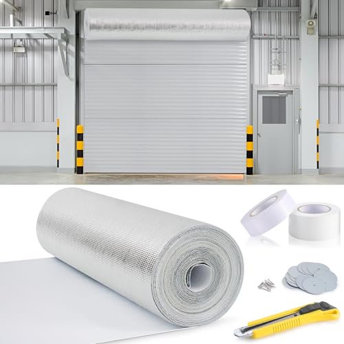 Tandefio Kit d'isolation de porte de garage enroulable pour refroidir les bâtiments métalliques, feuille d'aluminium réfléchissante blanche, barrière d'été, panneaux d'isolation pour 2 portes, 3 x 3 m