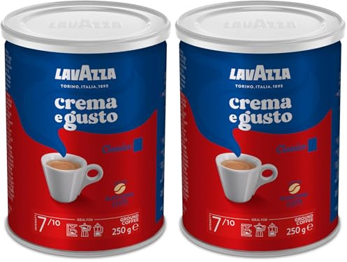 Lavazza, Crema e Gusto Classico, Gemahlener Kaffee, für Mokka-Kanne oder Filterkaffee, Runder & Einladender Geschmack, Intensität 7/10, Würzige Aromanoten, Arabica & Robusta, Dunkle Röstung, 250 g