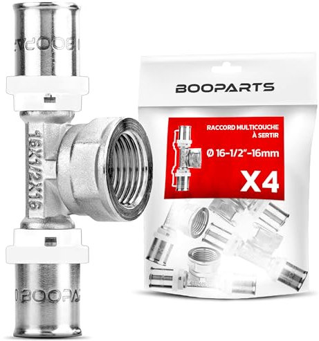 BOOPARTS - 4 pezzi - raccordo multistrato 16-1/2F(15-21)-16 a crimpare contorno TH - Tee multistrato a crimpare - raccordo idraulico per tubo multistrato