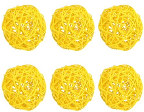 PATIKIL 3-Zoll Dekokugel Rattan, 6 Stück Dekokugeln für Tischdekorationen Hochzeit Party Wohnkultur DIY Basteln, Gelb