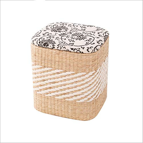 Rattan-Ottomanhocker mit Aufbewahrungsdeckel, für den Innen- und Außenbereich, Holz-Fußstütze für Wohnzimmer, Wohnheim, Heimdekoration, Sofa, Schuhhocker (Stoff)