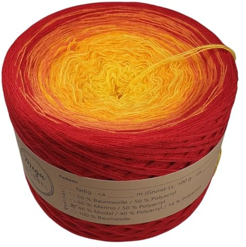 MegaBobbel- MODALmix *Sonnenglut*AMD8* (Außenfarbe: Kirsche) Farbverlaufsgarn - Lace Garn Bobbel Wolle zum Häkeln & Stricken (3 fädig, 700m)