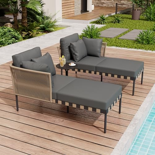 GigaXynium Outdoor Loungesessel, Abnehmbarer und Modularer Garten Loungesessel, Terrassenmöbel mit 4 Kissen, Couchtisch mit Abnehmbaren und Waschbaren Kissen (Grau)