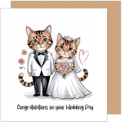 Edition Seidel Premium quadratische Glückwunschkarte zur Hochzeit mit Umschlag. Hochzeitskarte Grußkarte Vermählung Just Married Katzen Ehepaar lustig (HQ143 SW025)