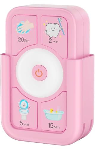 4-in-1 Kinder Timer für tägliche Routinen: Zähneputzen & Händewaschen,Rosa | 4-in-1-Multifunktion zahnputztimer kinder | Geeignet für Baden, Badezimmer und Toilette | USB-C aufladbar