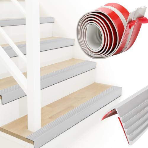 MIUUIPI Treppenkanten Antirutsch Treppenkantenschutz, Treppenkantenprofil Selbstklebend, Rutschfeste Treppenstufe für Außen und Innenbereich (Grau, 2m)