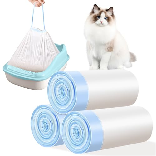 Katzentoilettenbeutel, 3 Rollen-30 Stück Katzenstreutasche, Katzenkotbeutel mit Zugbändern, Katzentoiletten-Müllbeutel, Reißfeste Dicke Katzenklo-Beutel, Haustierstreubeutel für Kot 940 * 457mm (Blau)