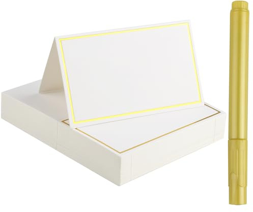 Lot de 100 marque-places vierges avec 1 marqueur - Carte de nom de table pour mariage, communion, anniversaire, festival, fête, baptême