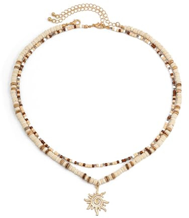 Calefee Halskette Herren Perlen Holz, Surfer Halskette Damen mit Anhänger Verstellbar 47 cm bis 54 cm Lang, Boho Kette Herrenschmuck