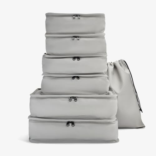 Rock 7 Piece Packing Cubes Set - Grey | Includes 6 Organisers & Laundry Bag - Grab Handles - Lightweight & Durable - Maximises Space - Ideal for Travel & Business