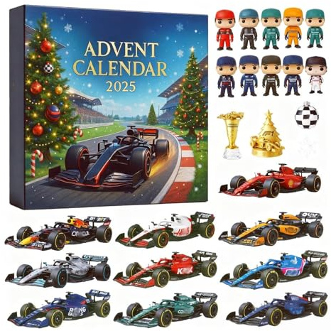 Racing 2025 Weihnachts-Adventskalender, 24-Tage-Countdown, 2D-Racing-Team-Ornament, Weihnachtsüberraschung für Jungen und Mädchen