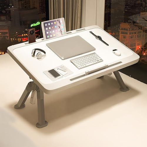 ZYZSY Betttisch – höhenverstellbar und neigbar, Laptoptisch aus Holz, Sofatisch Nachttisch Schlafzimmer, für Wohnzimmer, Schlafzimmer, Büro,Bett,Sofa(White,60 * 40cm/24 * 16in)